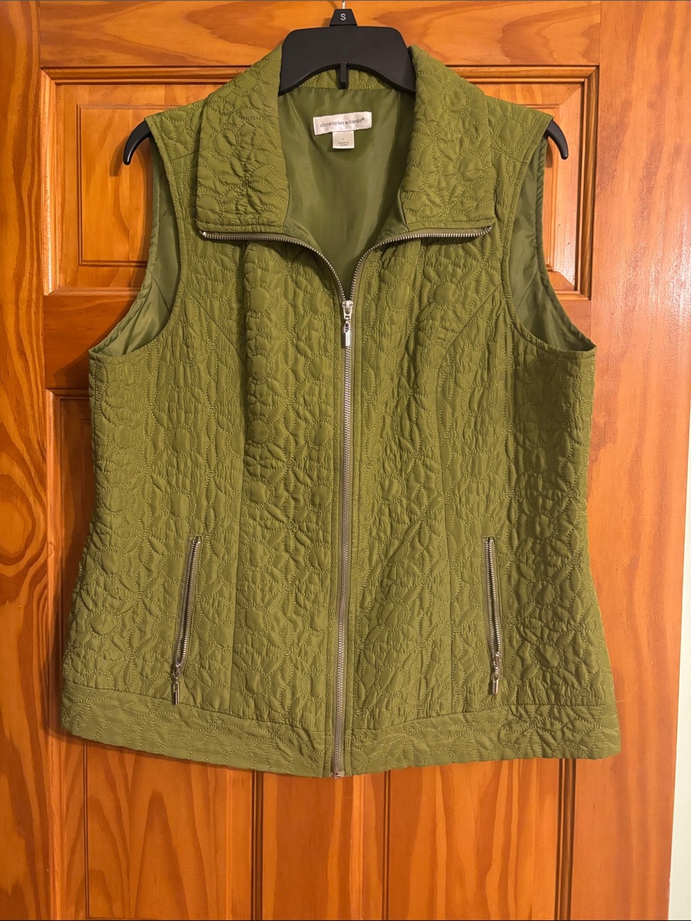Christopher & Banks Quilted Olive Green Sleeveless Zip Vest